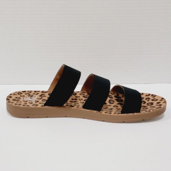Corkys Dafne Women's Leopard Sandals Size 12 Black Tan 3 Strap Slip On Slides - Picture 9 of 13